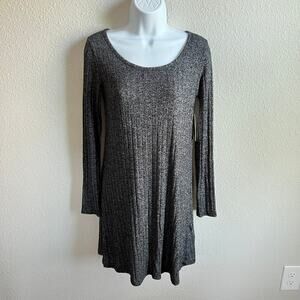New Billabong Heart to Heart Ribbed Knit Mini Dress Women's S Gray Long Sleeve